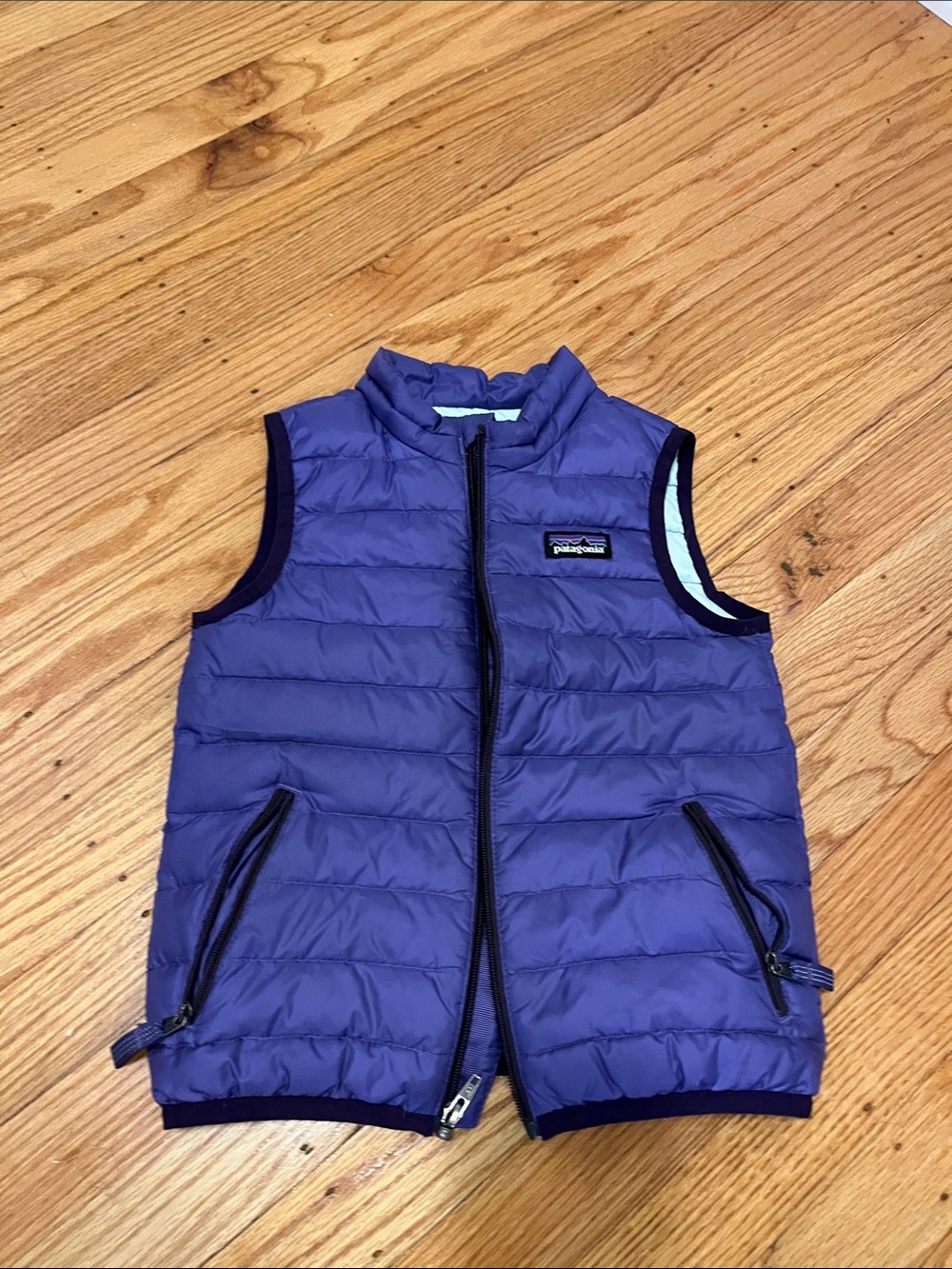 Patagonia Kids Purple Quilted Puffer Vest with Navy Trim